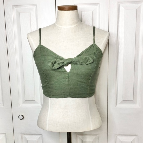 aerie Tops - Aerie army/ olive green tie front spaghetti strap crop top/ long bralette